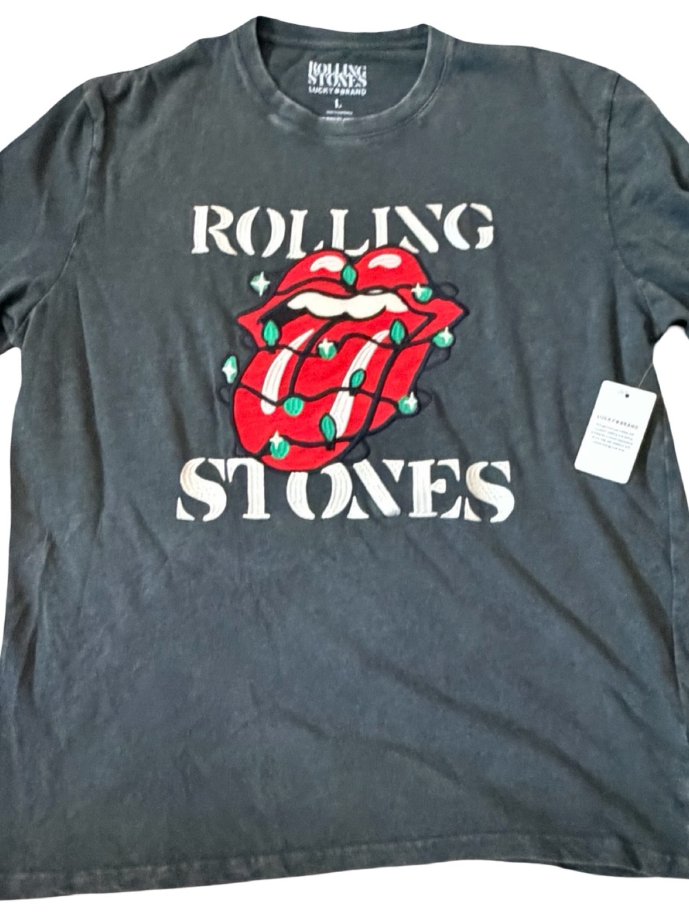 NWT- Lucky Brand Rolling Stones Christmas Lights Tee β Size Large - Picture 2 of 12